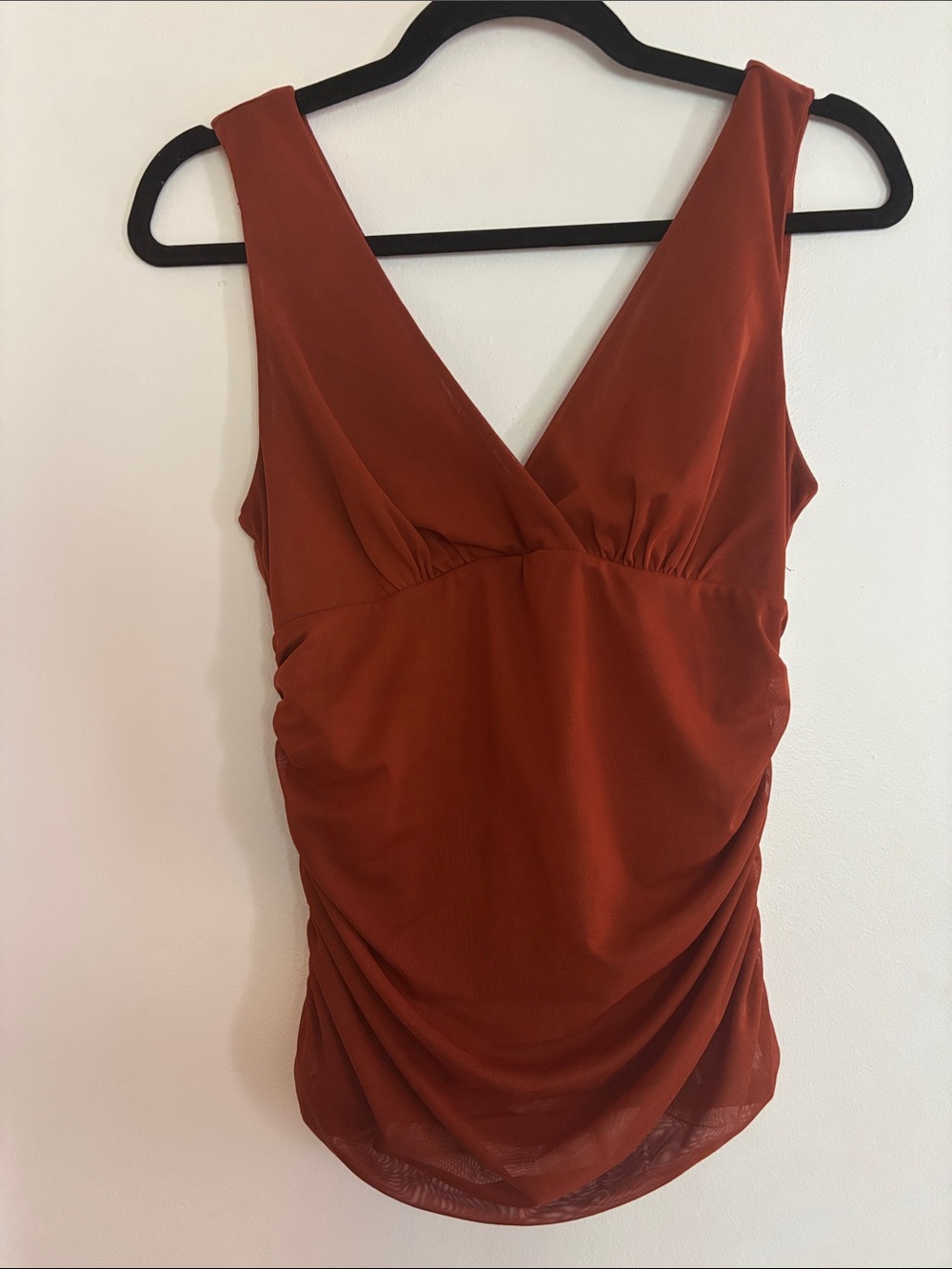 Anthropologie Burnt Orange Rust Colored Mesh Ruched Tank Top